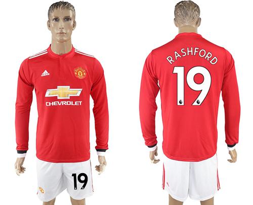 Manchester United #19 Rashford Red Home Long Sleeves Soccer Club Jersey